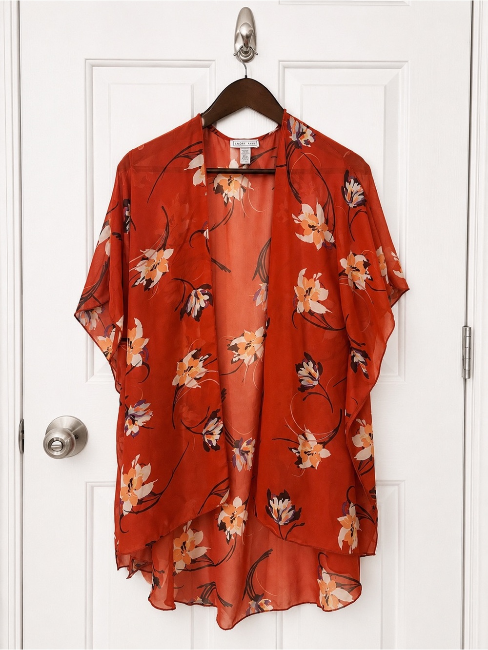 emory park Rust Floral Open-Front Tunic